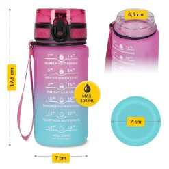 4FIZJO Butelka motywacyjna na wodę 0,5 L różowa Niebieski / Różowy Discount
