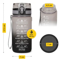 4FIZJO Butelka motywacyjna na wodę 0,5 L szara Czarny / Szary Outlet