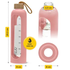 4FIZJO Butelka szklana na wodę 1 L różowa Clearance