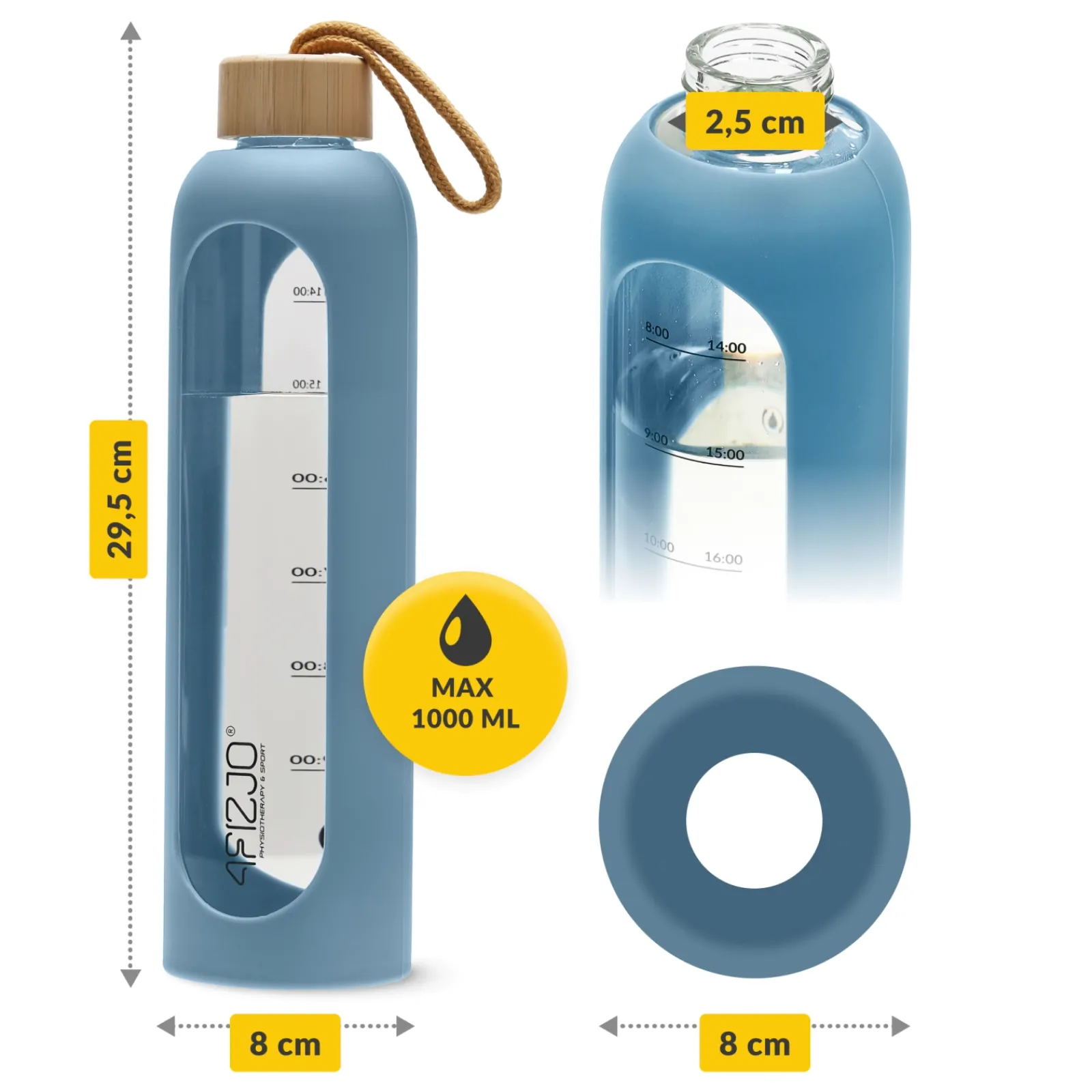 4FIZJO Butelka szklana na wodę 1 L niebieska Discount