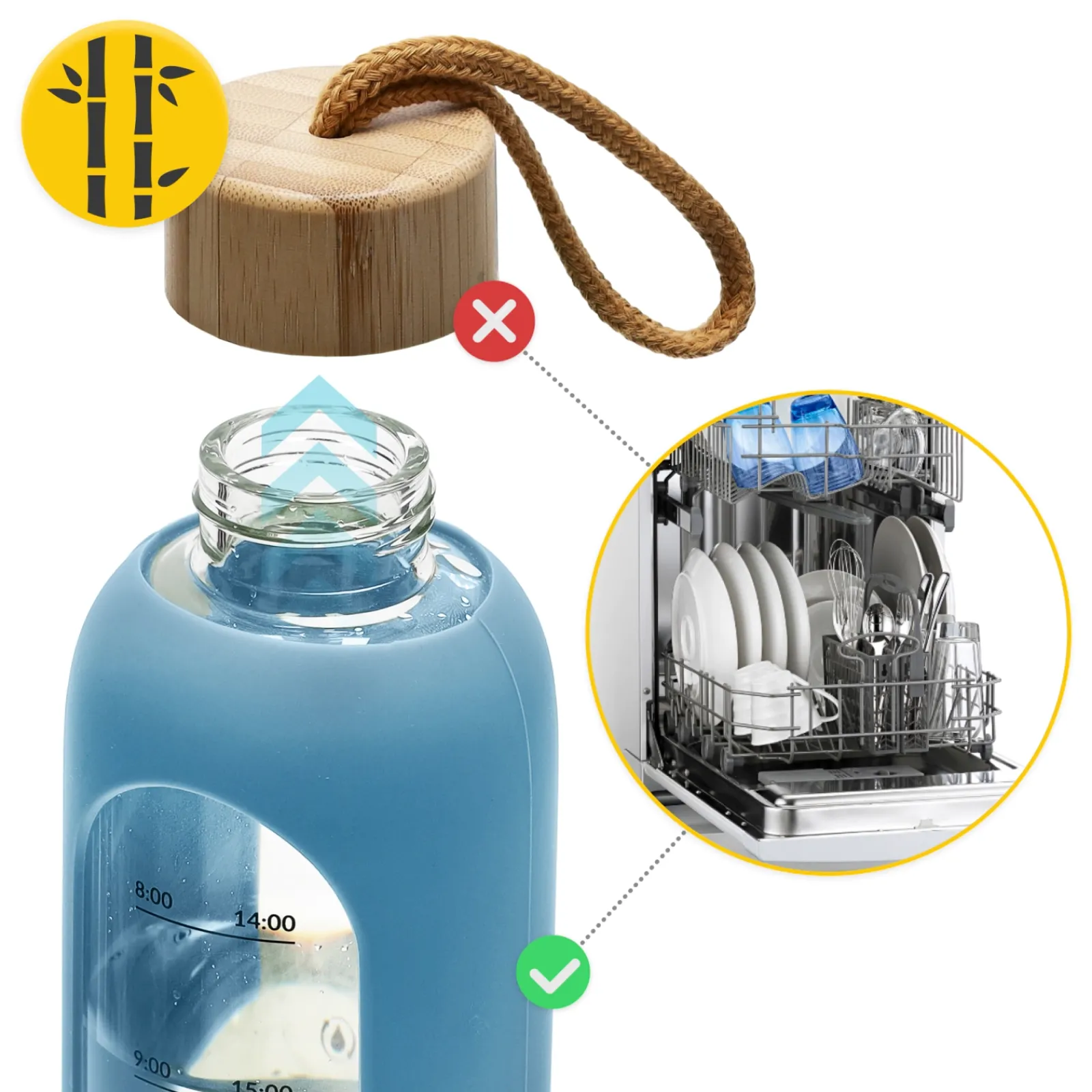 4FIZJO Butelka szklana na wodę 1 L niebieska Discount