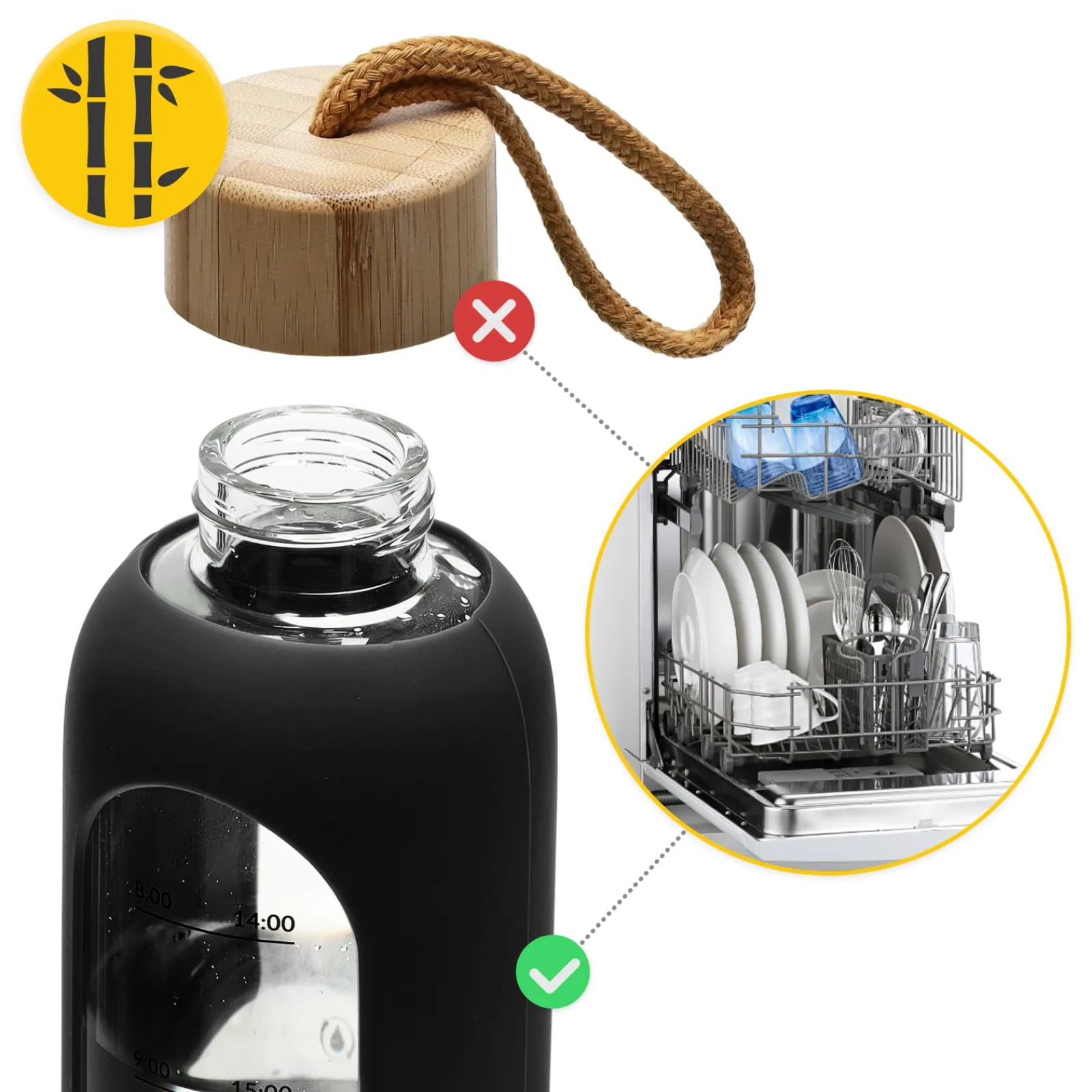 4FIZJO Butelka szklana na wodę 750 ml czarna New