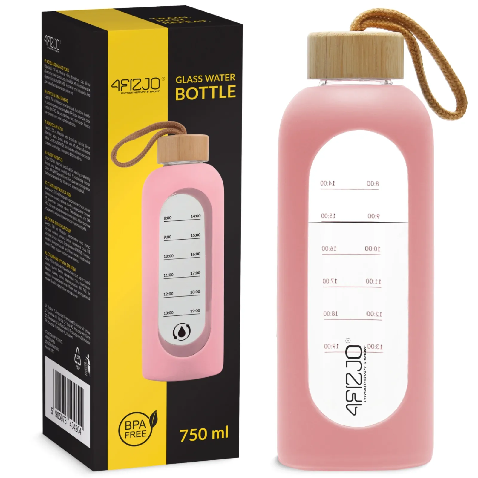 4FIZJO Butelka szklana na wodę 750 ml różowa New