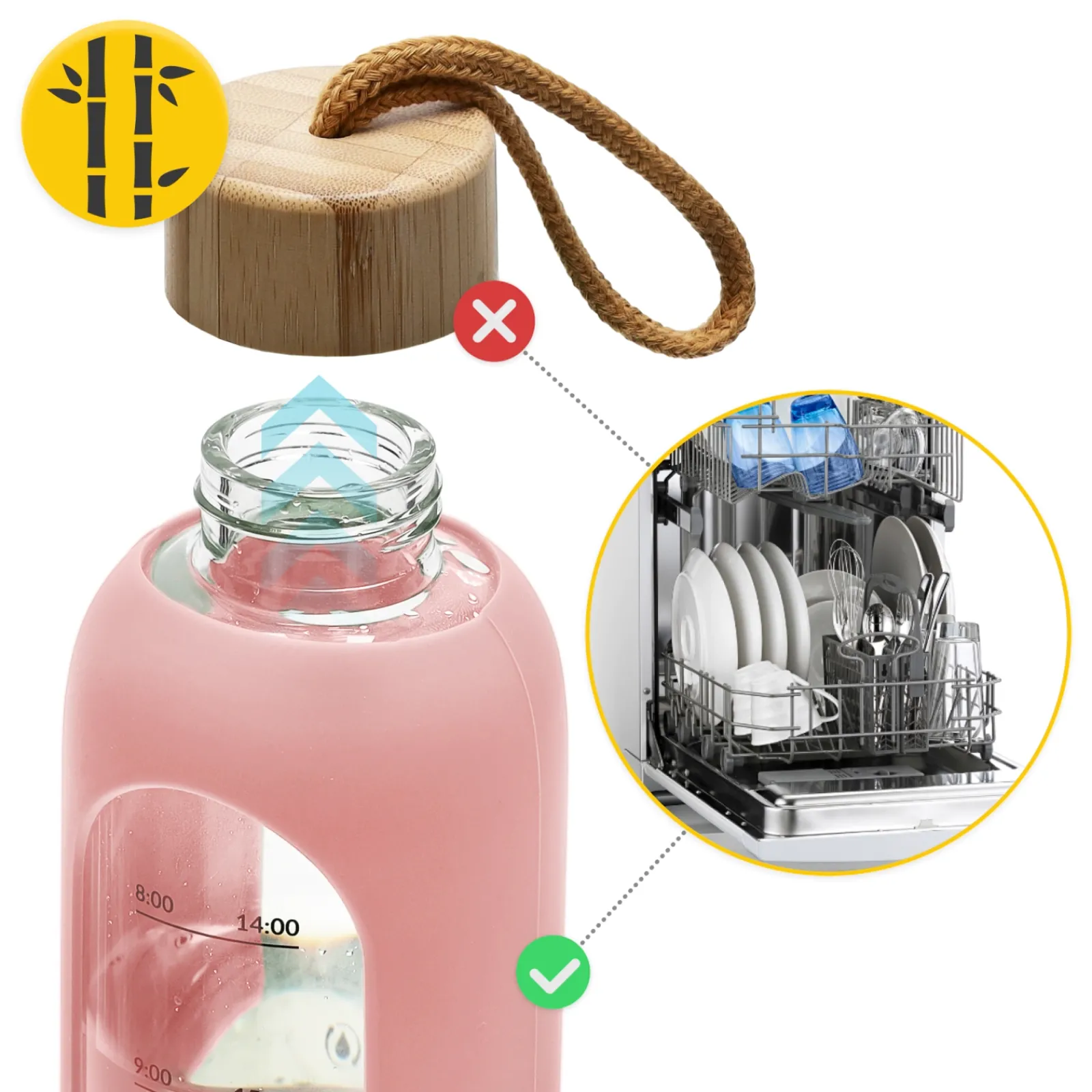 4FIZJO Butelka szklana na wodę 750 ml różowa New