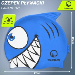 4FIZJO Czepek na basen dla dzieci TSUNAMI SHARK niebieski Hot