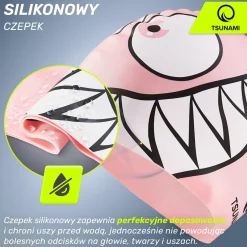4FIZJO Czepek na basen dla dzieci TSUNAMI SHARK różowy Hot