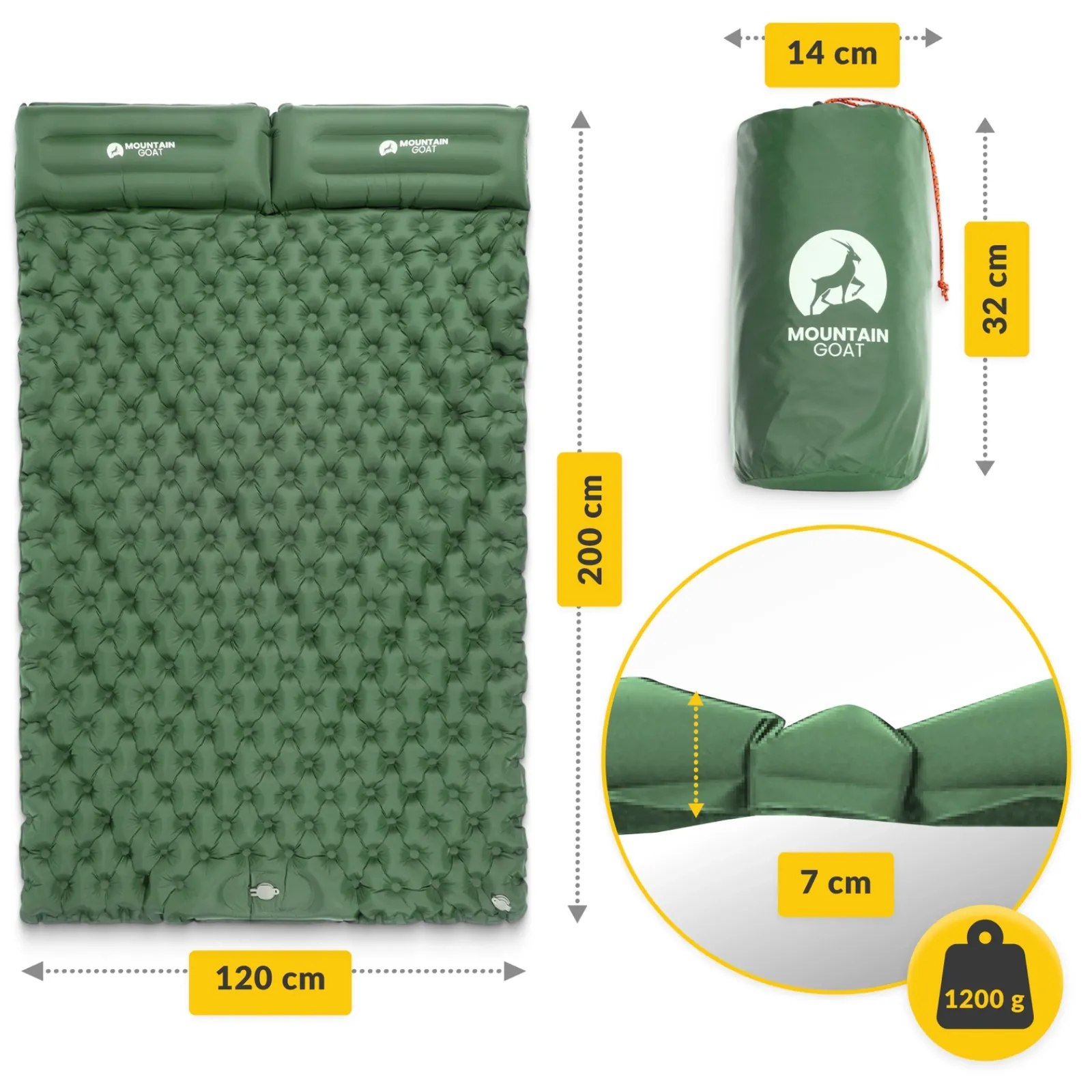 4FIZJO Dmuchany materac turystyczny dwuosobowy samopompujący Mountain Goat khaki Hot