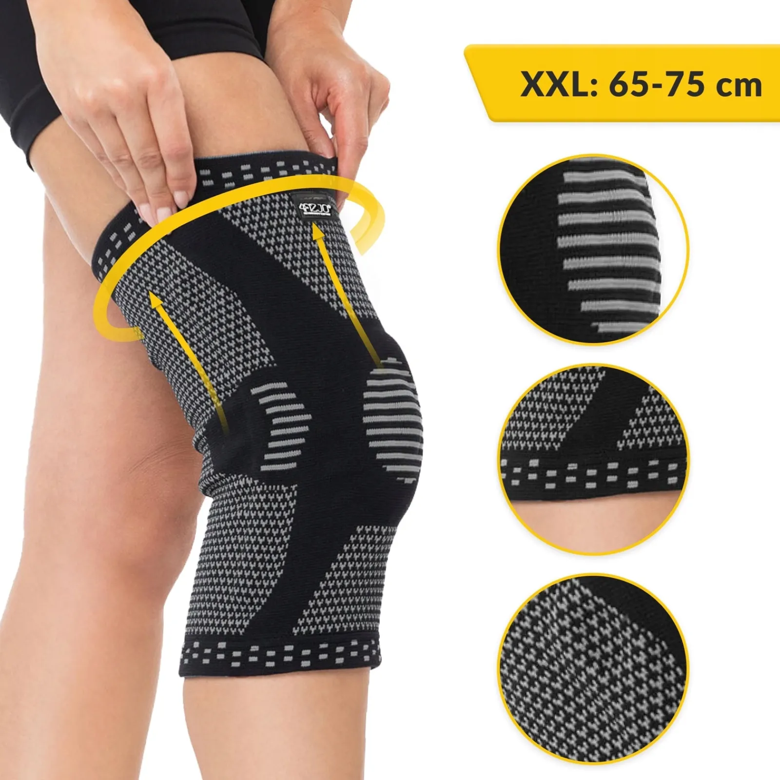 4FIZJO Elastyczna opaska na kolano ze stabilizacją rzepki XXL szara Czarny / Szary Sale