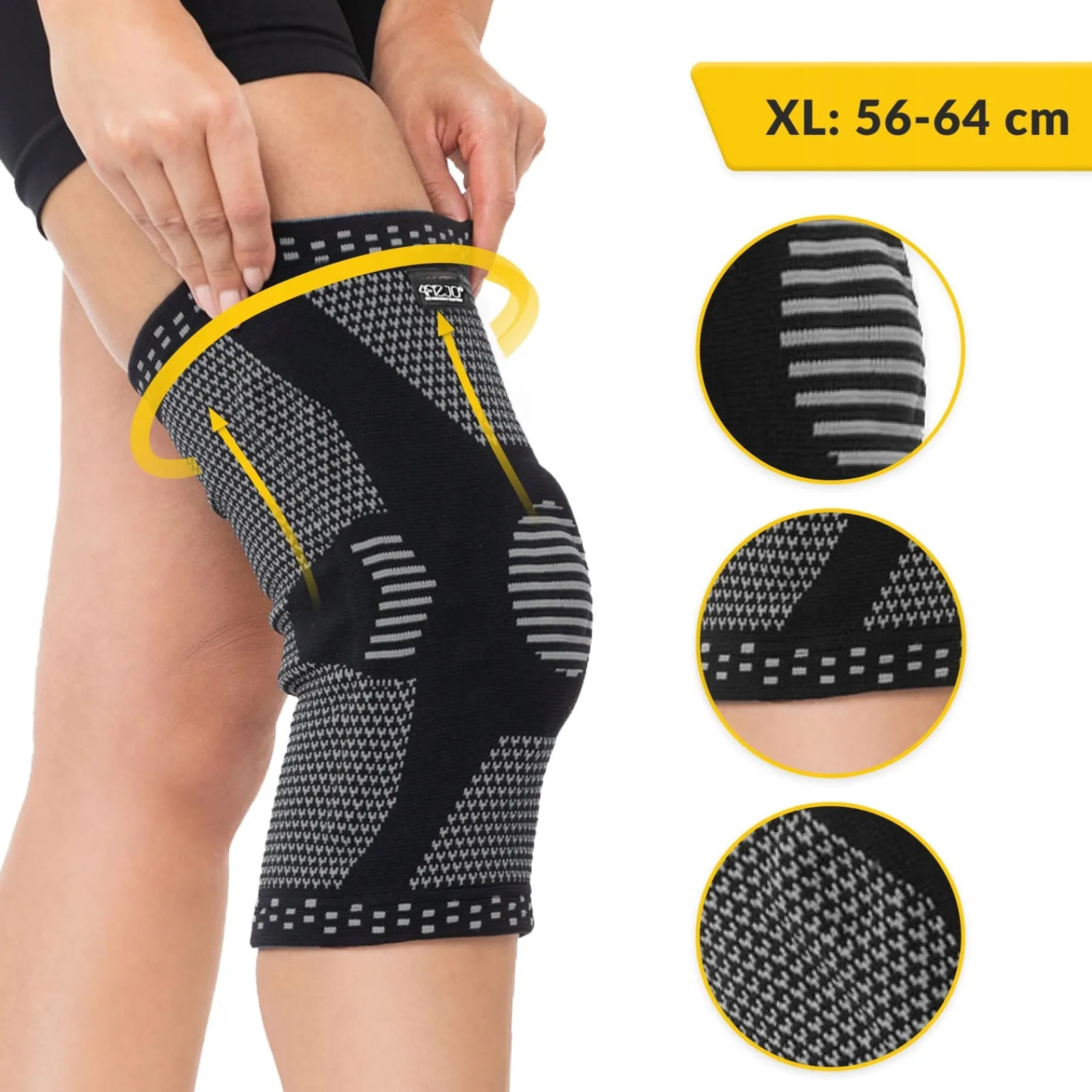 4FIZJO Elastyczna opaska na kolano ze stabilizacją rzepkii XL szara Czarny / Szary Hot