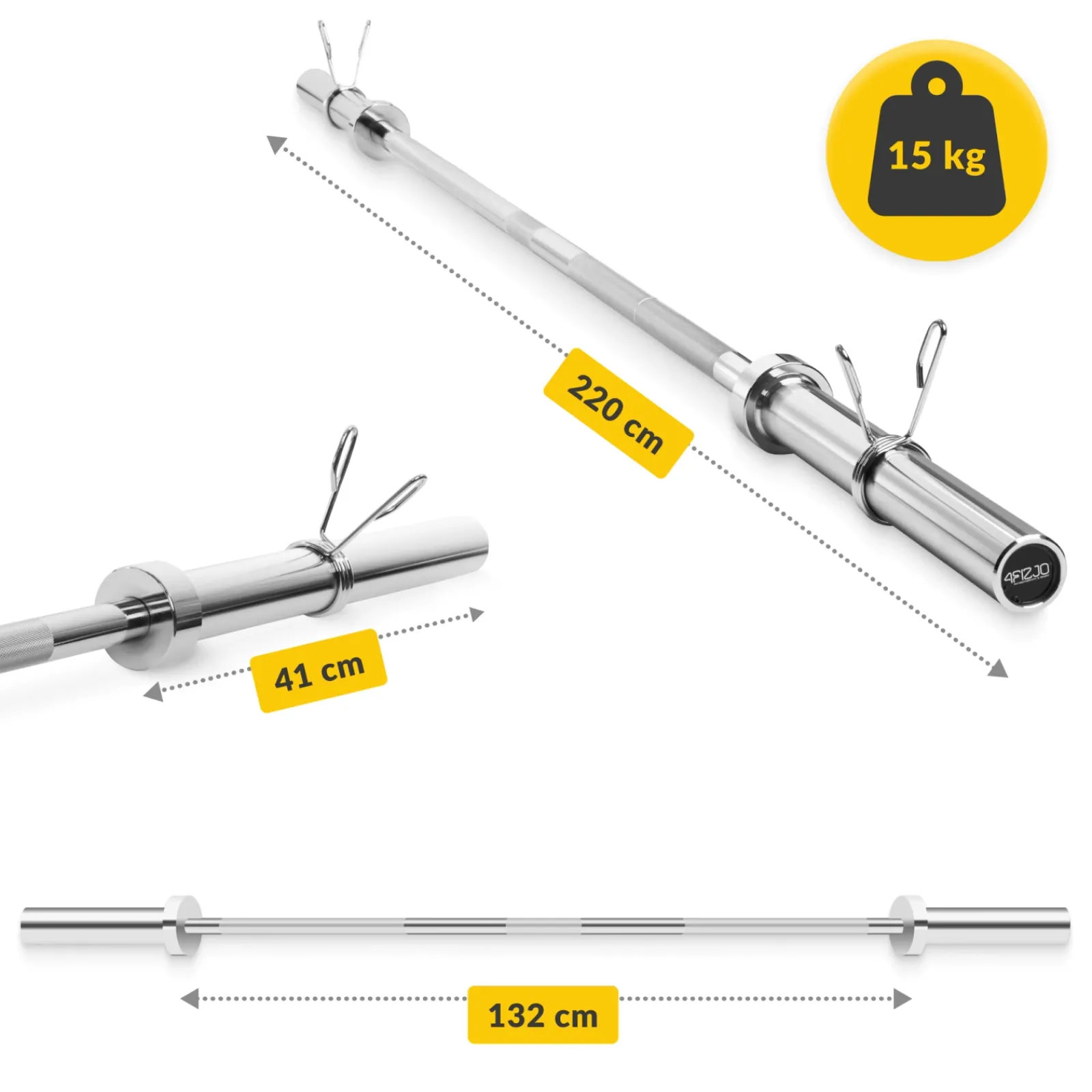 4FIZJO Gryf prosty 220 cm - 15 kg Outlet