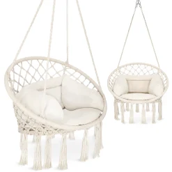 4FIZJO Huśtawka ogrodowa z poduszką BOHO beżowa Hot