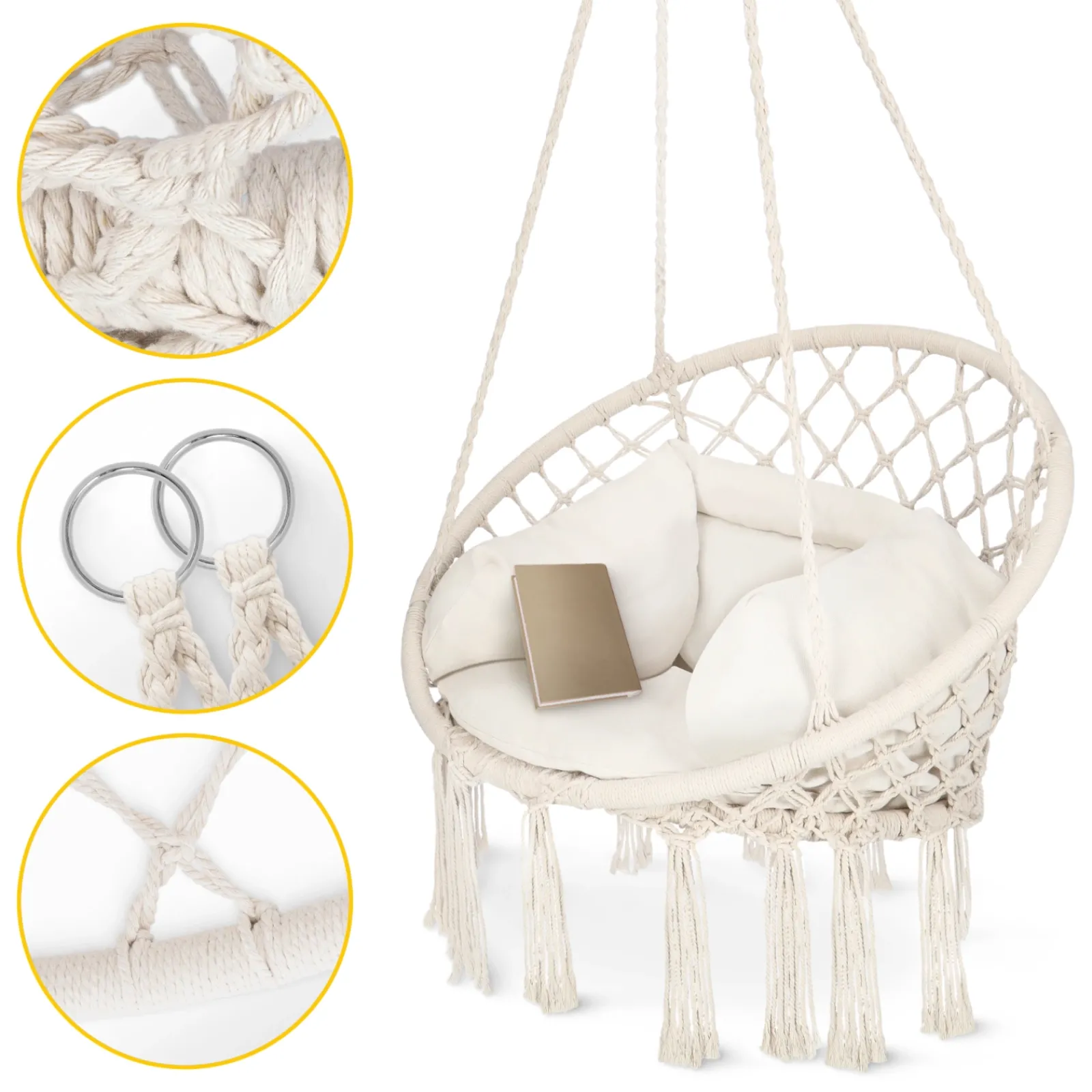 4FIZJO Huśtawka ogrodowa z poduszką BOHO beżowa Hot