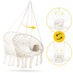 4FIZJO Huśtawka ogrodowa z poduszką BOHO beżowa Hot