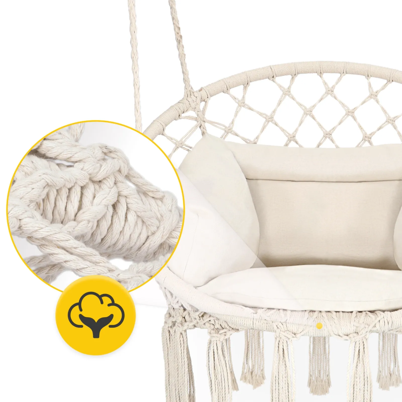 4FIZJO Huśtawka ogrodowa z poduszką BOHO beżowa Hot