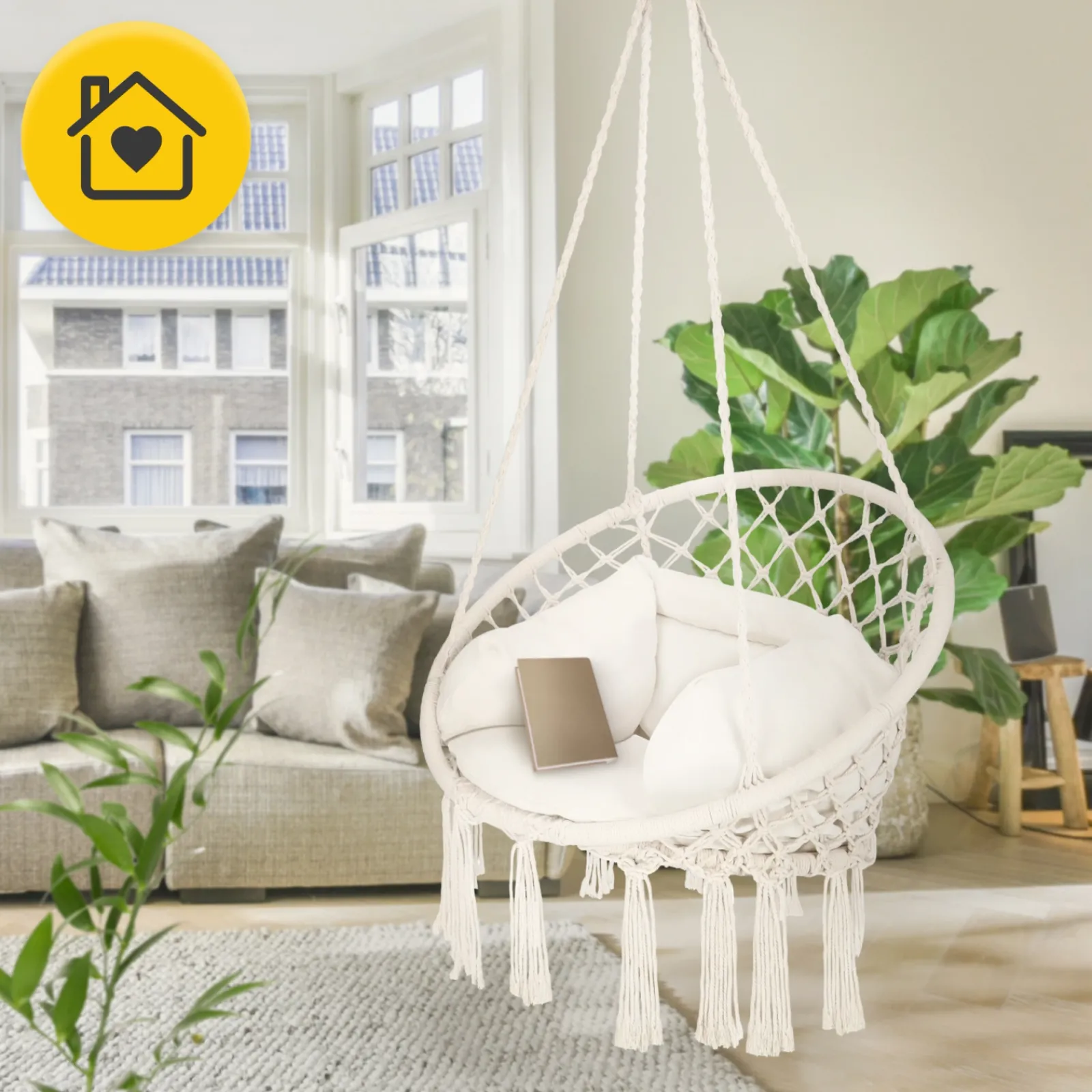 4FIZJO Huśtawka ogrodowa z poduszką BOHO beżowa Hot