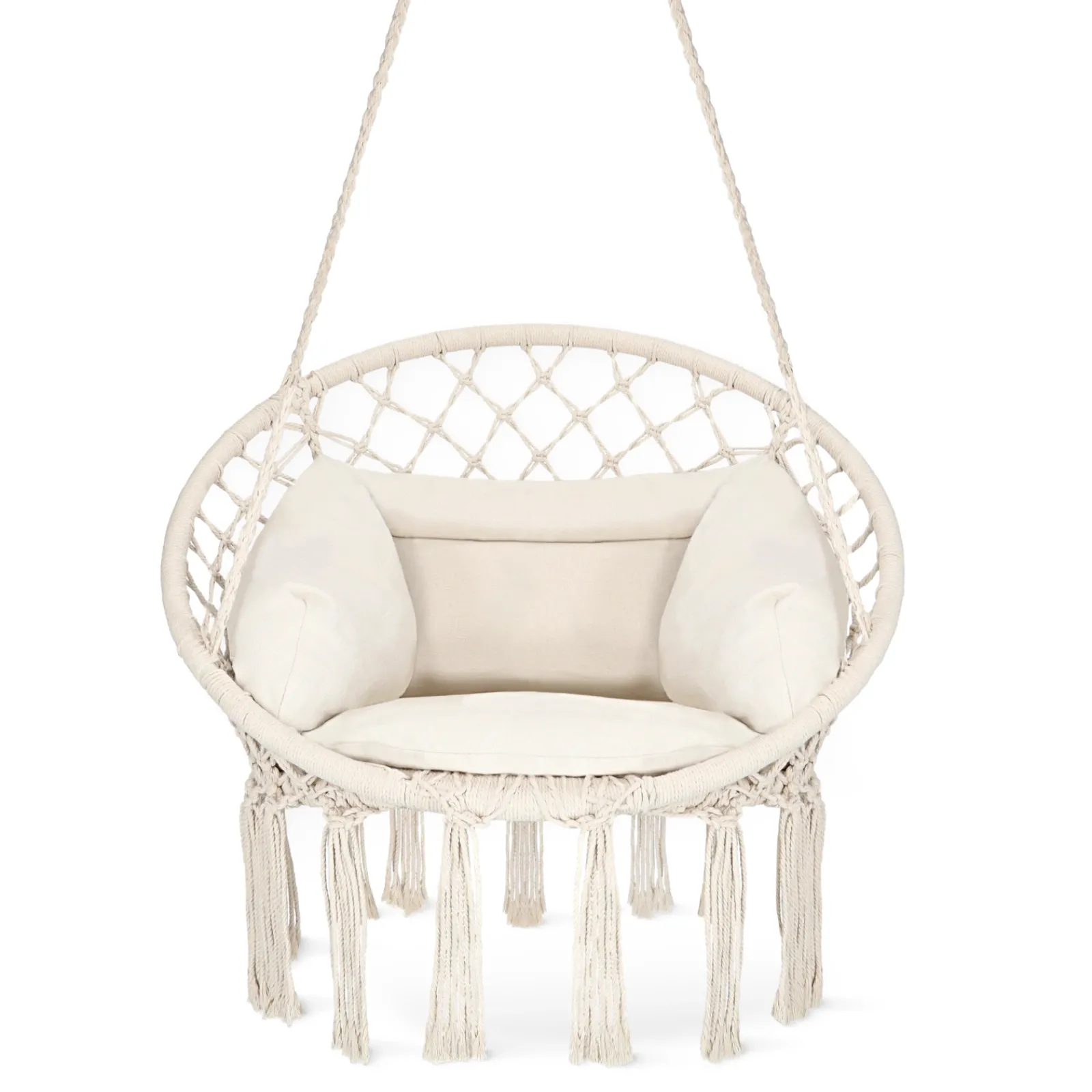 4FIZJO Huśtawka ogrodowa z poduszką BOHO beżowa Hot