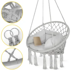 4FIZJO Huśtawka ogrodowa z poduszką BOHO szara Discount