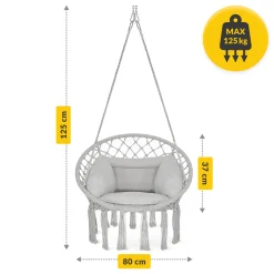 4FIZJO Huśtawka ogrodowa z poduszką BOHO szara Discount