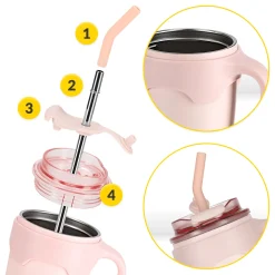 4FIZJO Kubek termiczny ze słomką 650 ml różowy Clearance