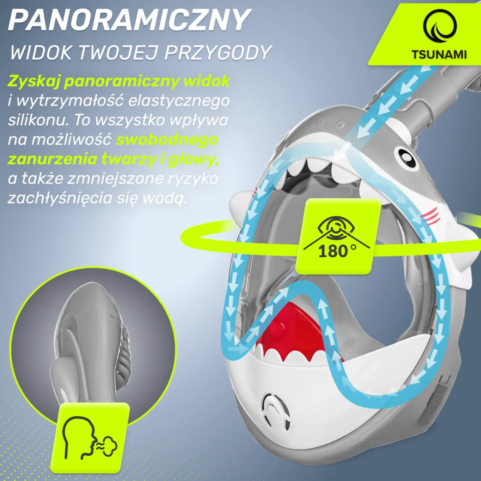 4FIZJO Maska do nurkowania dla dzieci TSUNAMI SHARK szara
