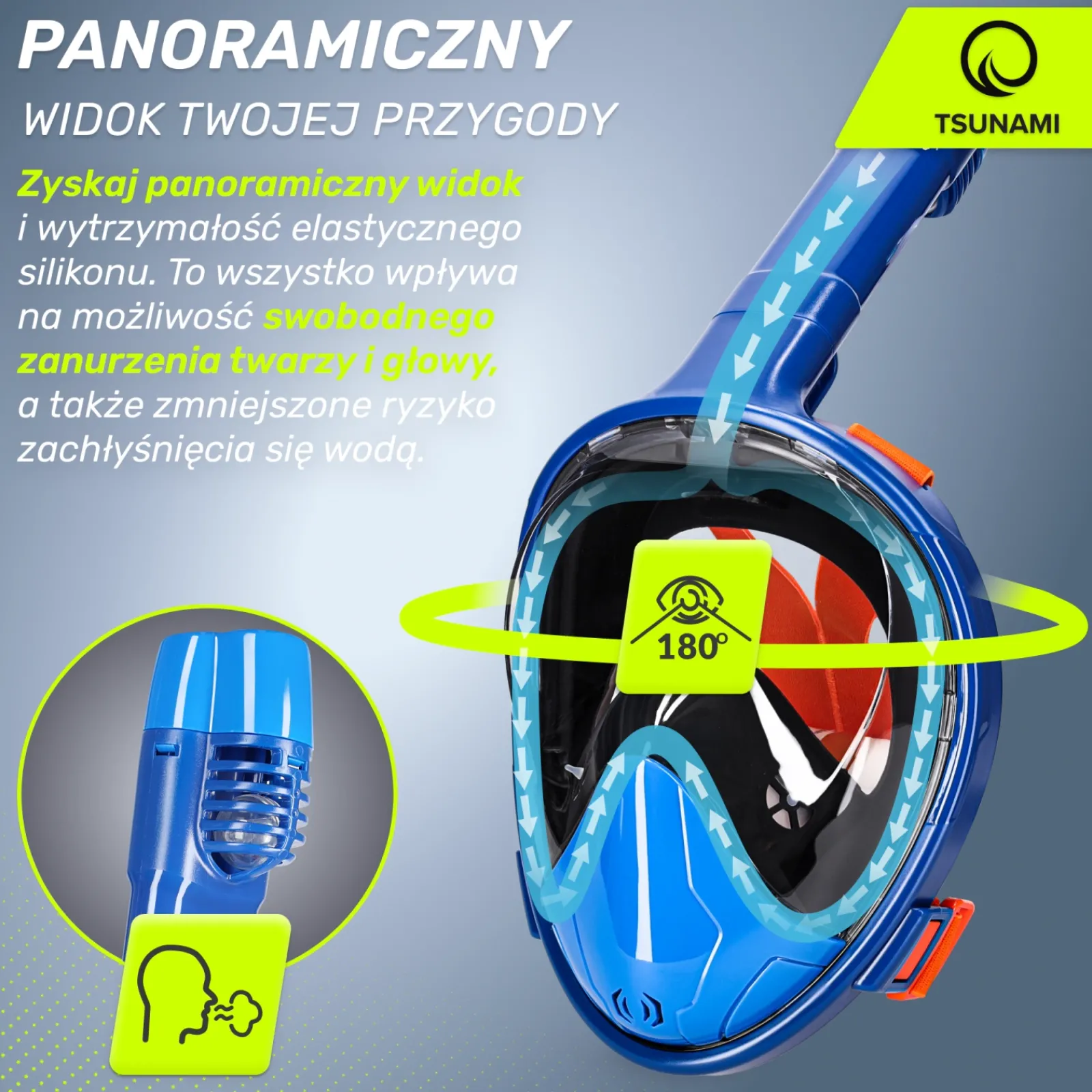 4FIZJO Maska do nurkowania pełnotwarzowa TSUNAMI S/M niebieska Sale