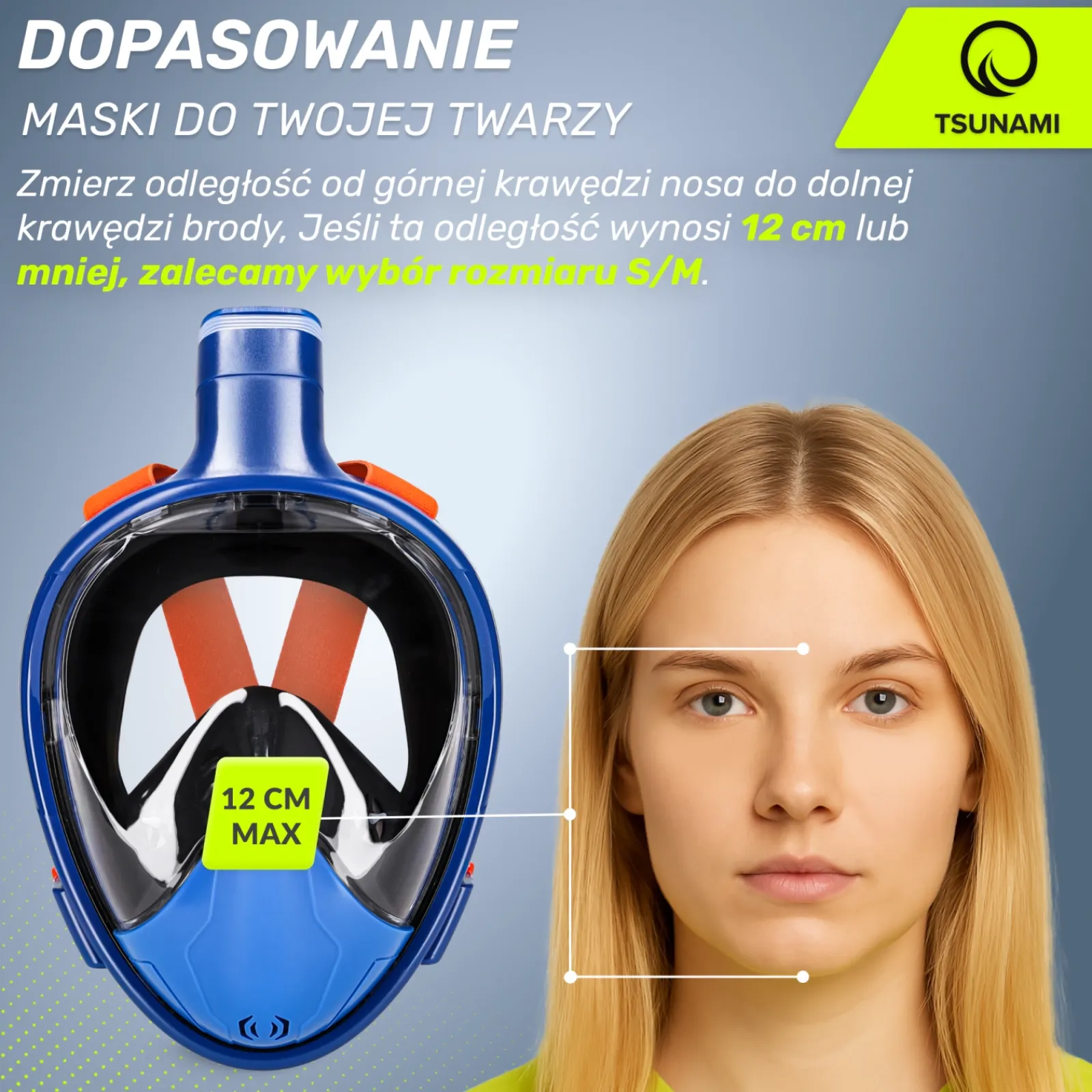 4FIZJO Maska do nurkowania pełnotwarzowa TSUNAMI S/M niebieska Sale