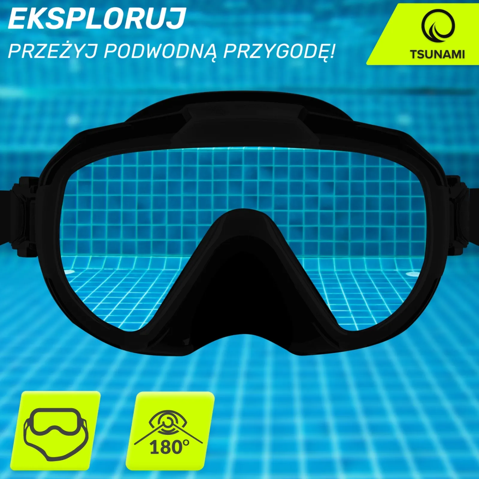 4FIZJO Maska do nurkowania snorkelingu z rurką TSUNAMI czarna Sale