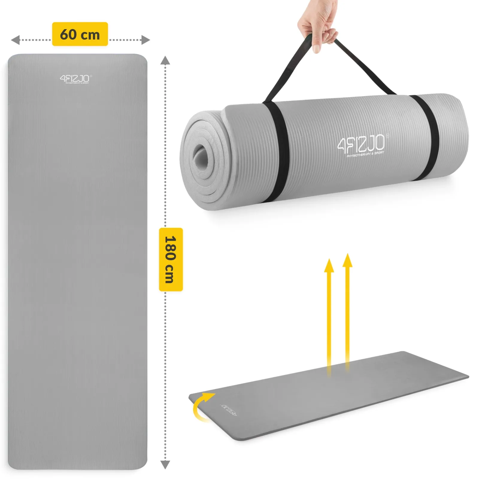 4FIZJO Mata do ćwiczeń fitness i jogi NBR 180 × 60 × 1,5 cm szara Clearance