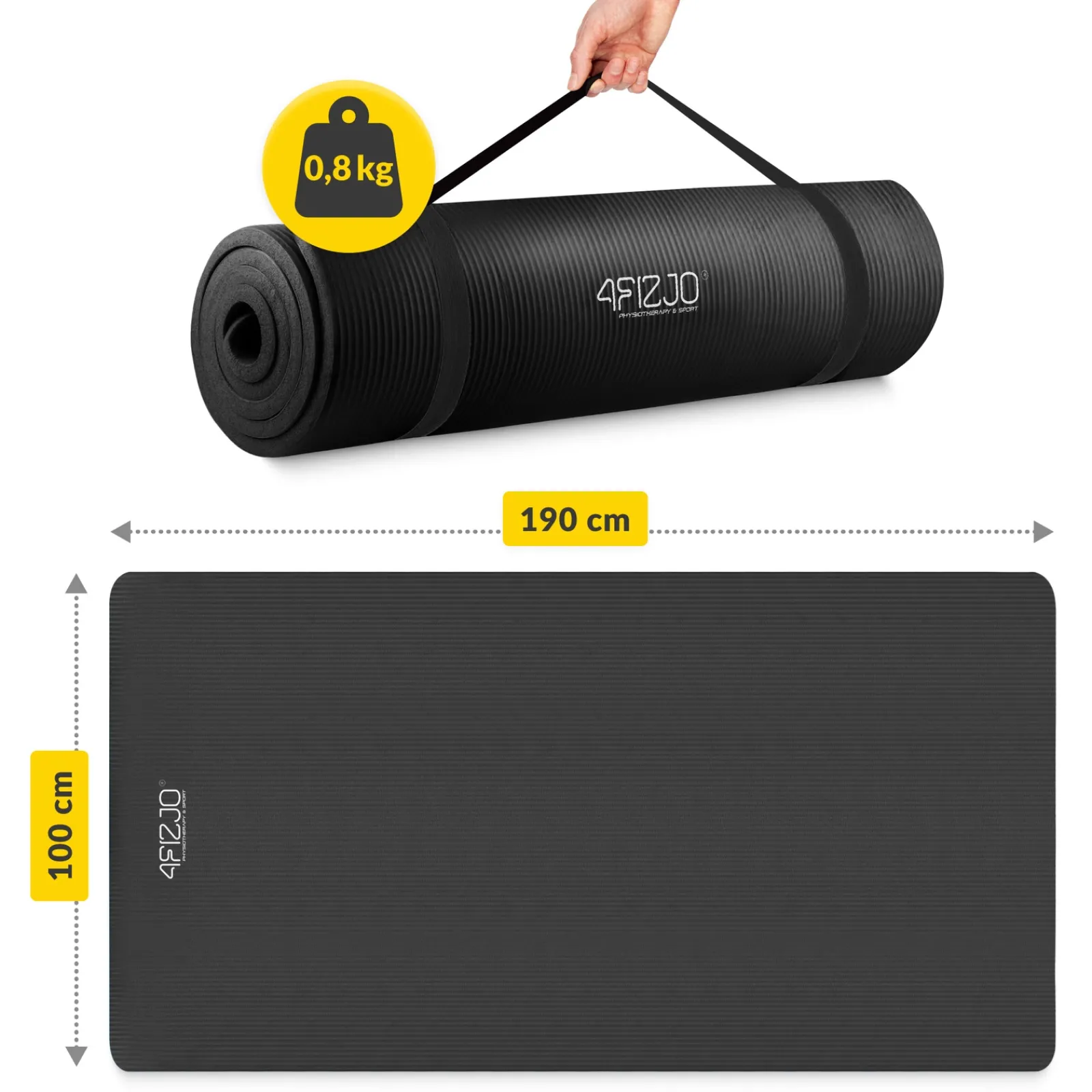 4FIZJO Mata do ćwiczeń fitness i jogi NBR 190 × 100 × 1,5 cm czarna Best
