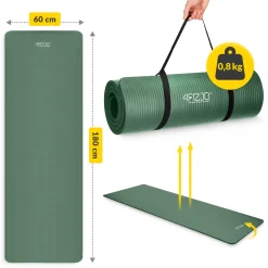 4FIZJO Mata do ćwiczeń fitness i jogi NBR 180 × 60 × 1 cm szałwiowa zieleń Zielony New