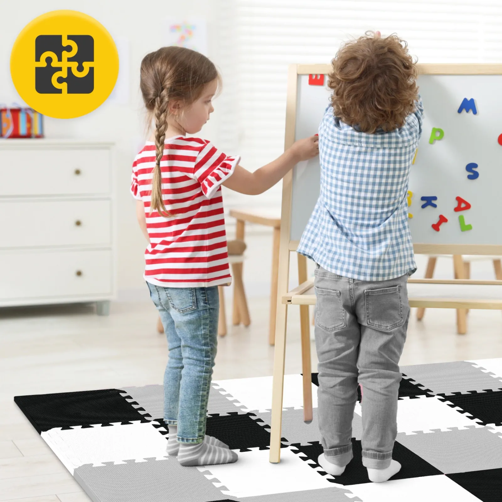 4FIZJO Mata edukacyjna dla dzieci puzzle 90 x 90 cm szara Best