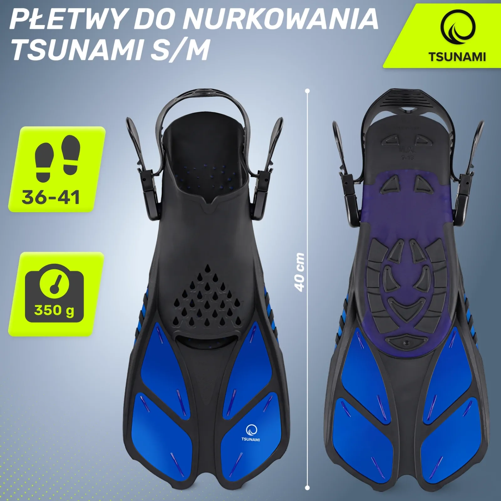 4FIZJO Płetwy do pływania TSUNAMI S/M granatowe Niebieski / Czarny Outlet