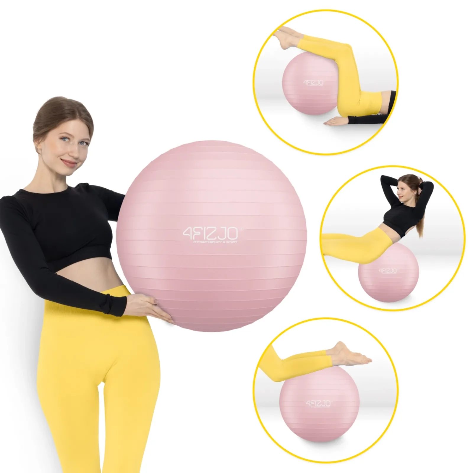 4FIZJO Piłka gimnastyczna dmuchana 55 cm różowa New