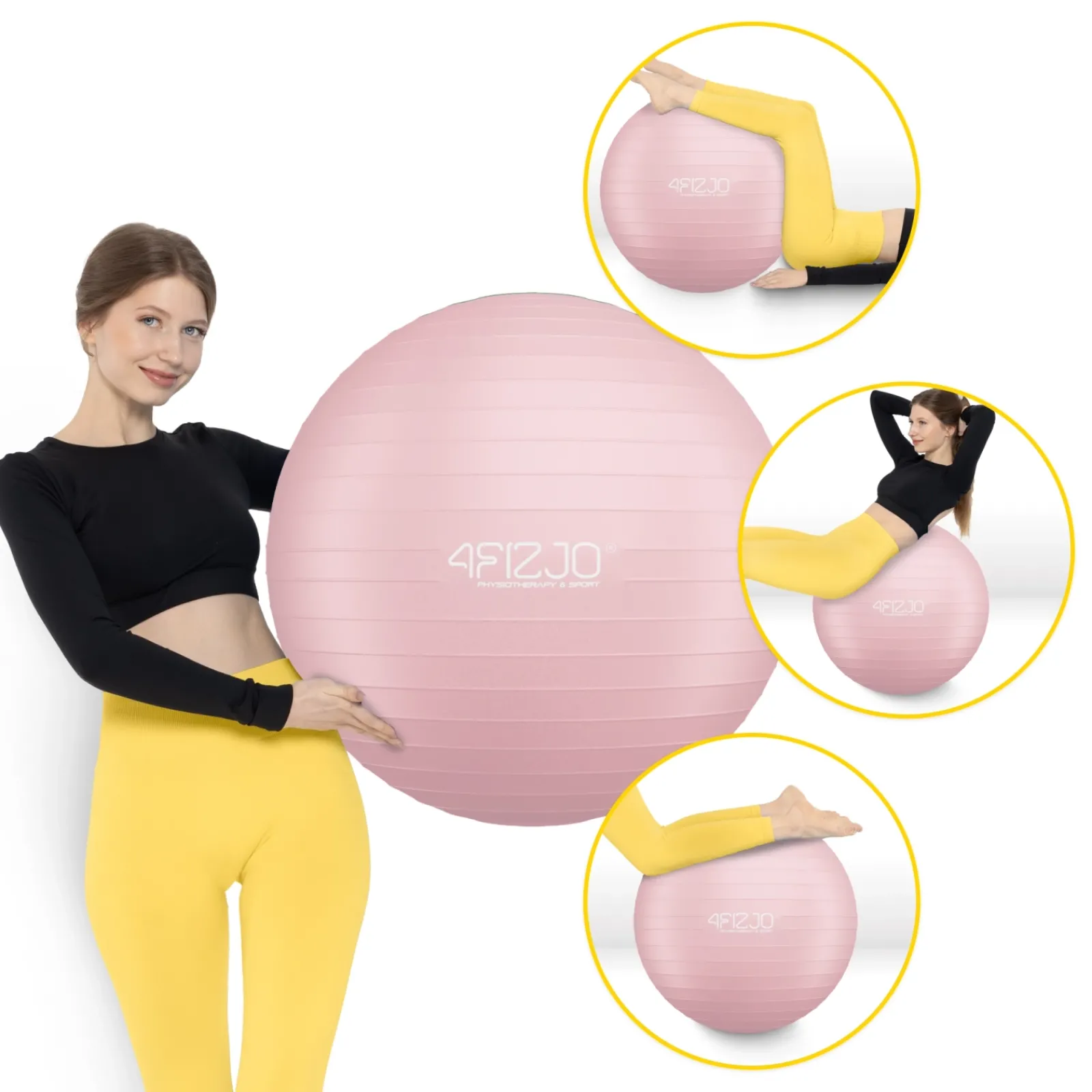 4FIZJO Piłka gimnastyczna dmuchana 85 cm różowa Outlet