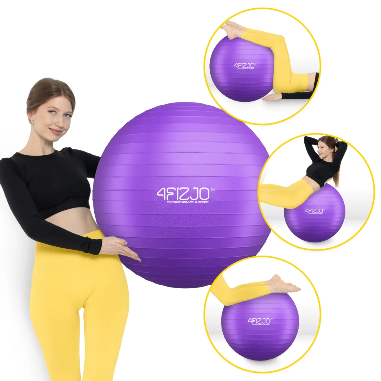 4FIZJO Piłka gimnastyczna dmuchana 85 cm fioletowa Discount