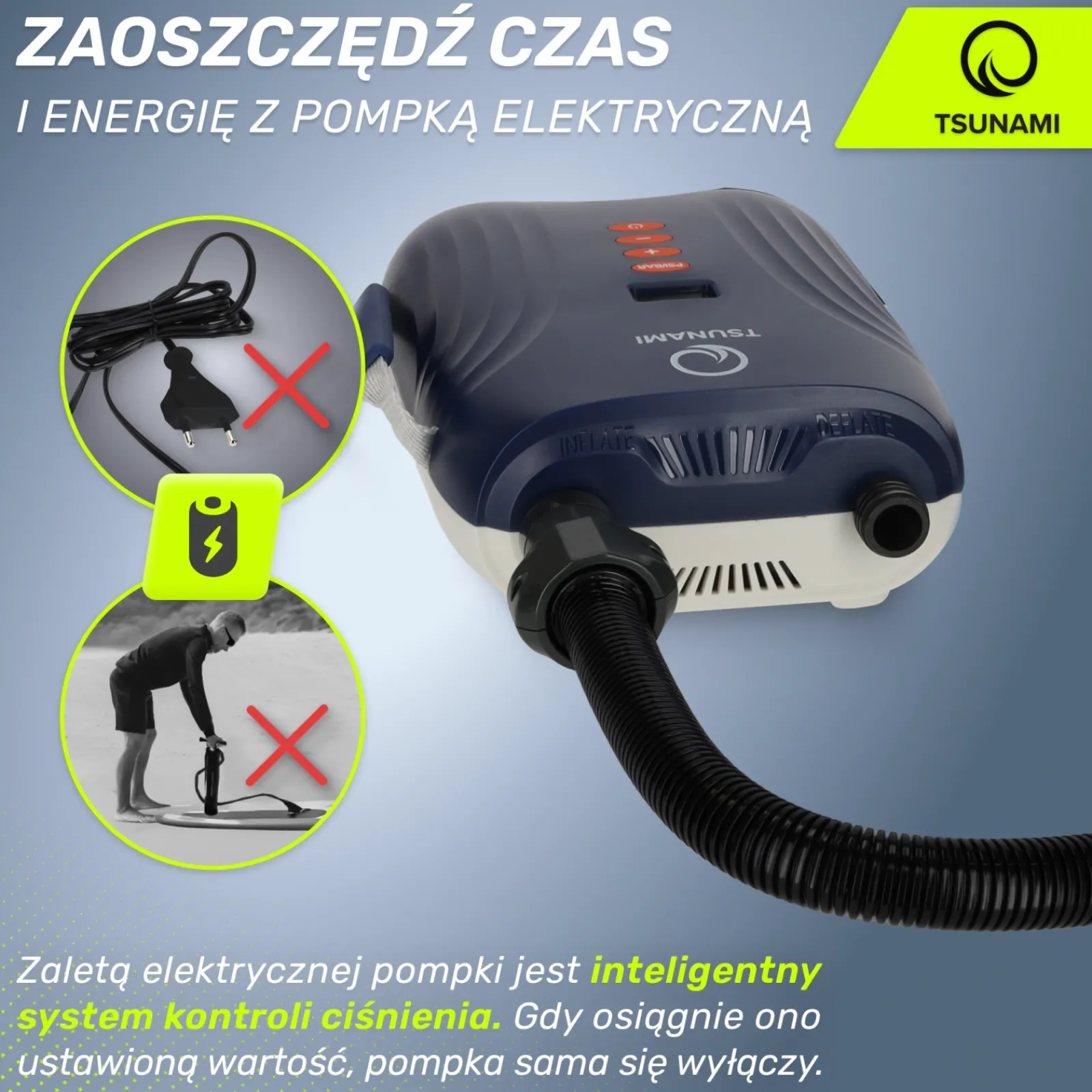 4FIZJO Pompka elektryczna do deski SUP TSUNAMI z akumulatorem Discount