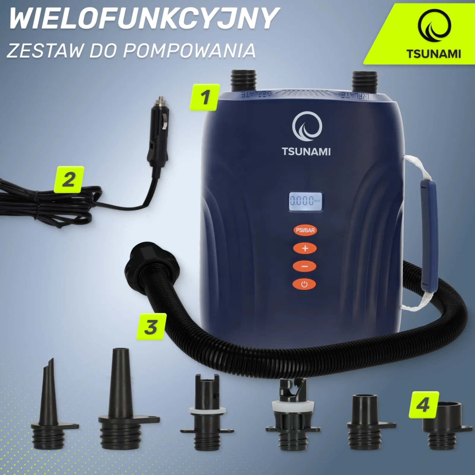 4FIZJO Pompka elektryczna do deski SUP TSUNAMI samochodowa New