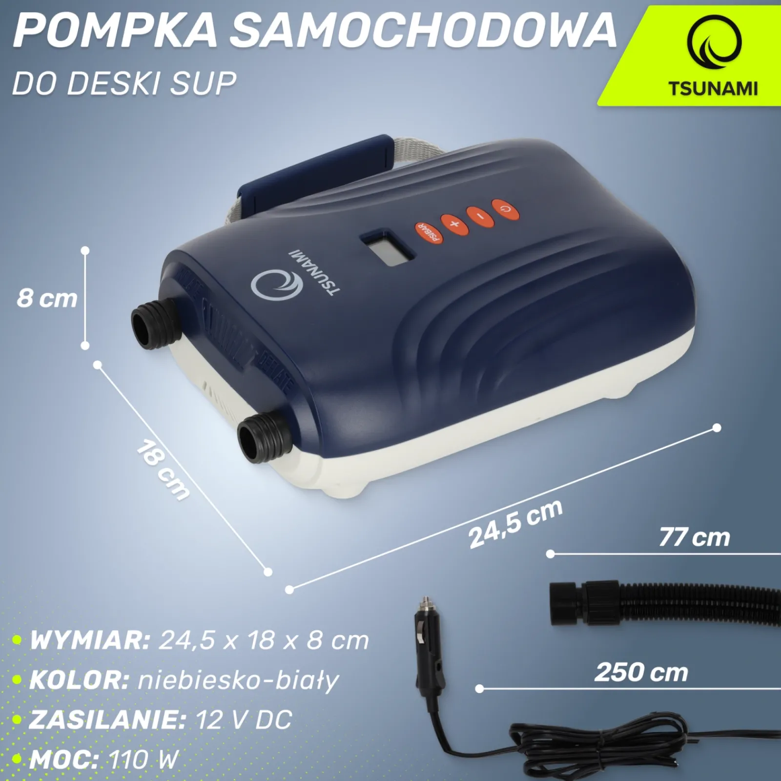 4FIZJO Pompka elektryczna do deski SUP TSUNAMI samochodowa New