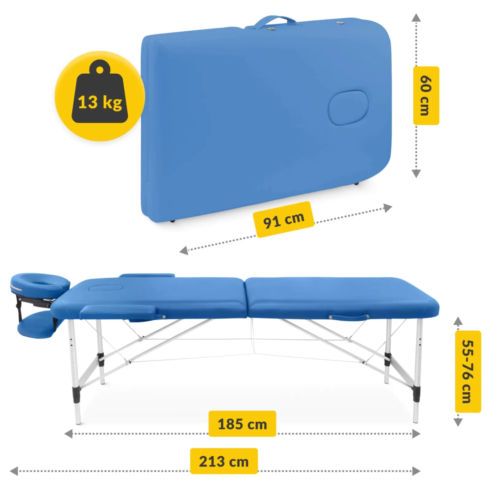 4FIZJO Stół do masażu aluminiowy 60 cm niebieski