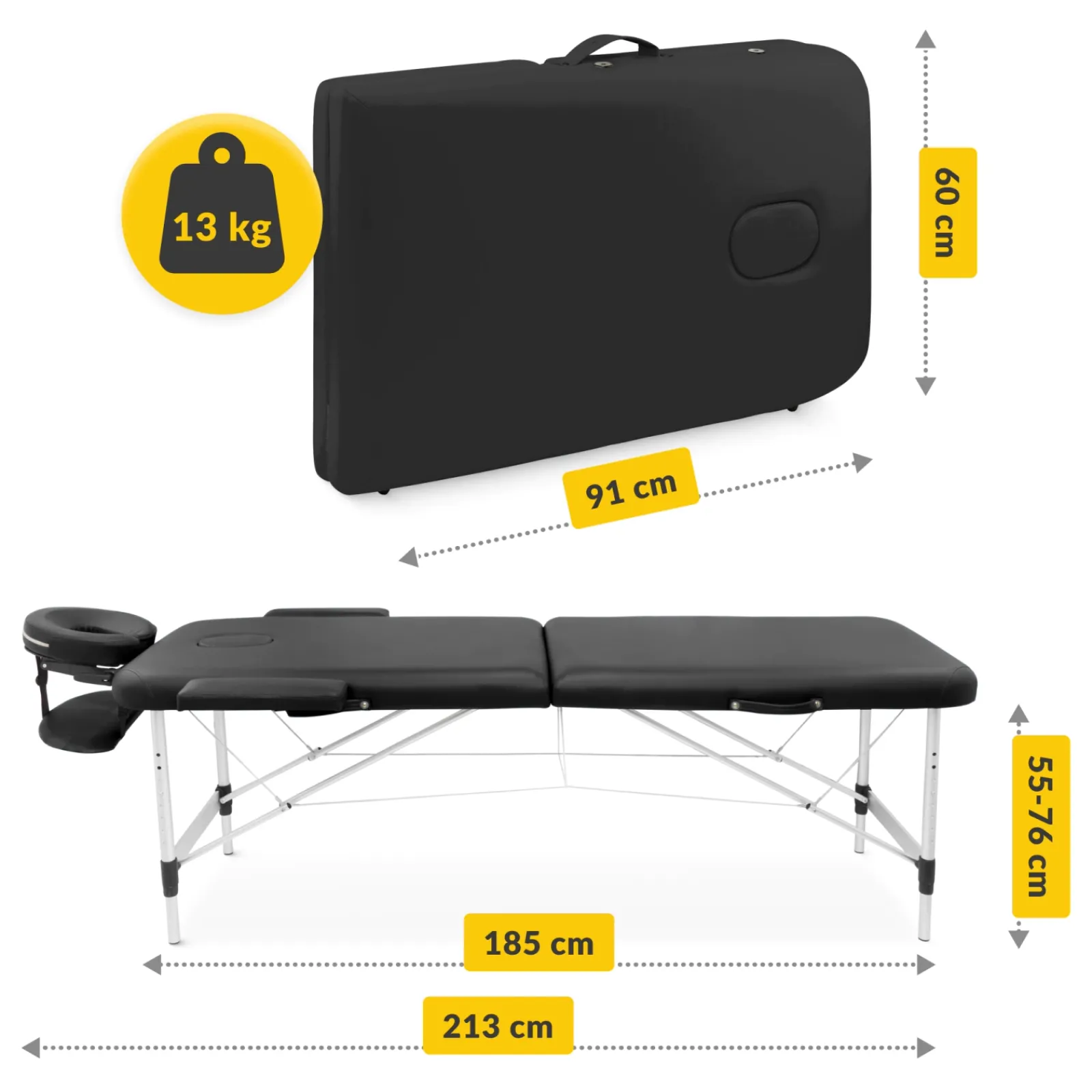 4FIZJO Stół do masażu aluminiowy 60 cm czarny Hot