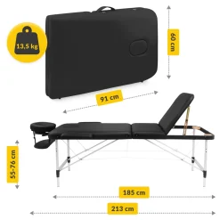 4FIZJO Stół do masażu aluminiowy z regulacją blatu 60 cm czarny