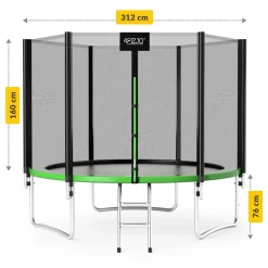 4FIZJO Trampolina ogrodowa dla dzieci CLASSIC 312 cm 10 FT Zielony / Czarny Outlet