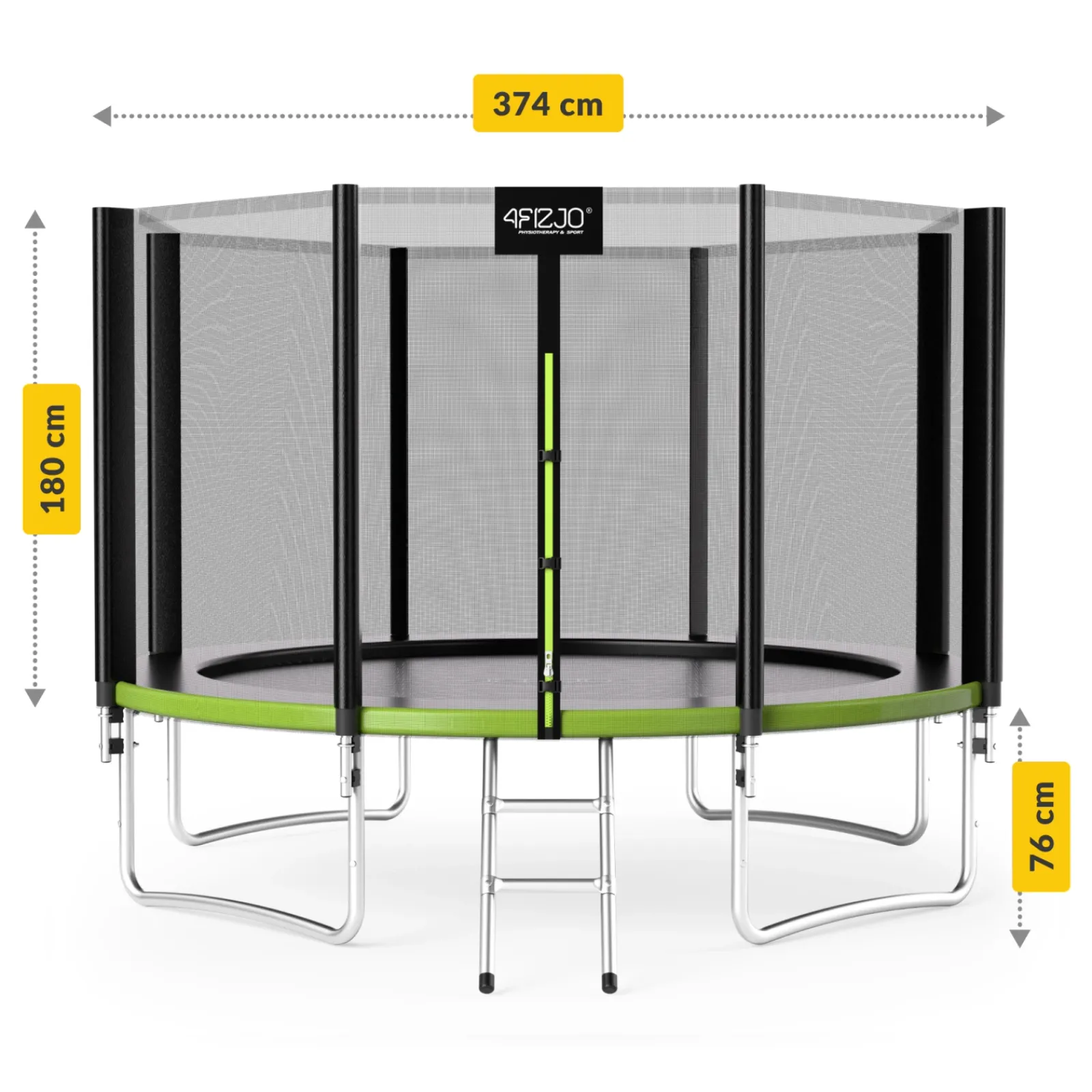 4FIZJO Trampolina ogrodowa dla dzieci CLASSIC 374 cm 12FT Zielony / Czarny
