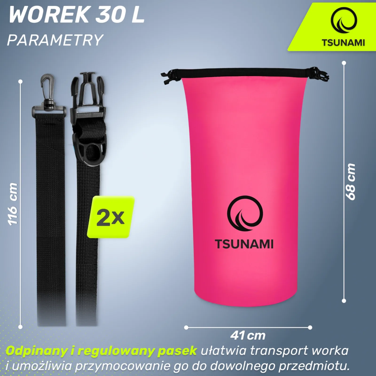 4FIZJO Worek wodoodporny 30 litrów TSUNAMI różowy Best