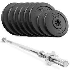 4FIZJO Zestaw kulturystyczny bitumiczny 70 kg + gryf prosty 180 cm Outlet